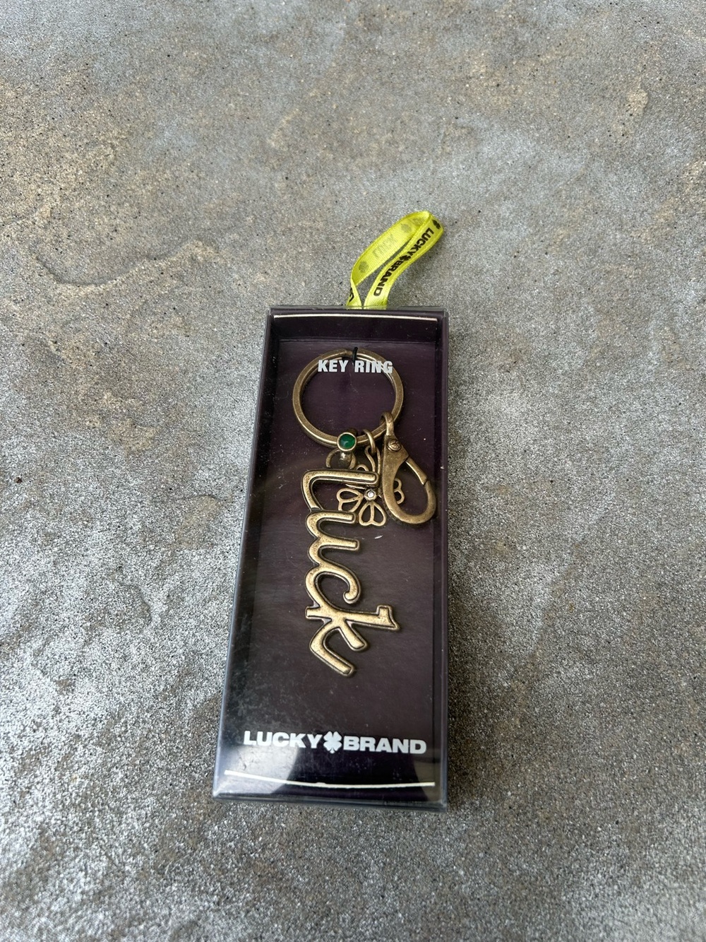 Lucky Brand Brass 'Luck' Key Ring with Green Accent